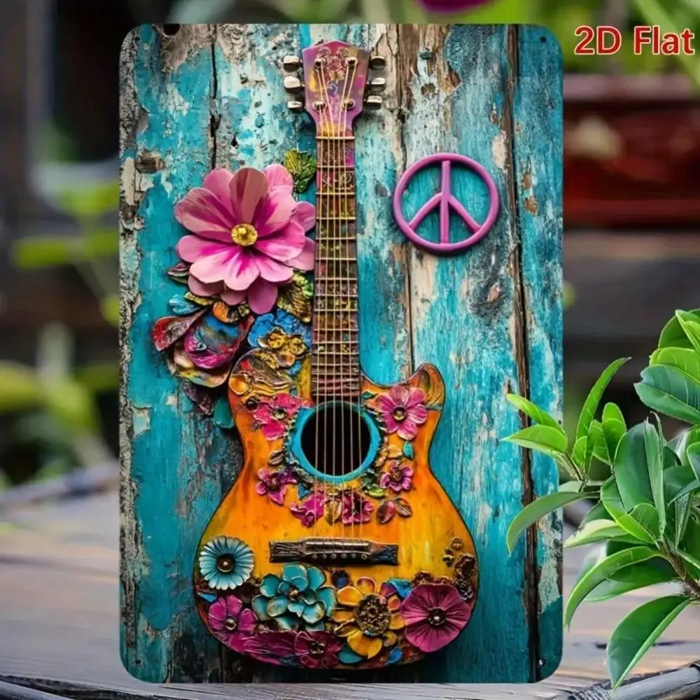 Vintage Hippie Tin Sign, Retro 60s Music Wall Decor with Tur