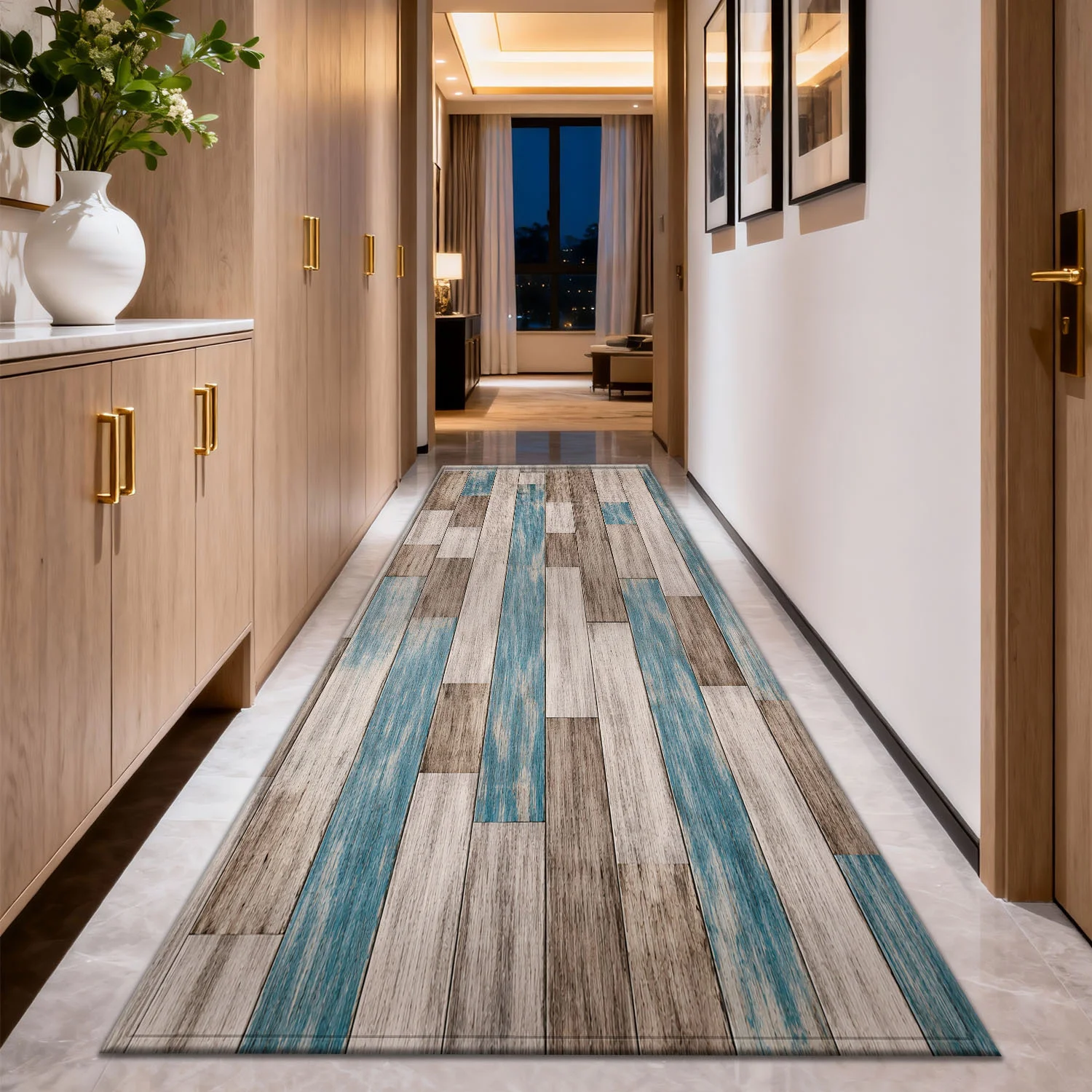 VIKAMA American-style Wood Grain Kitchen Carpet Non-slip Easy-to-Clean Mat Bedroom Hallway Runner Home Decoration