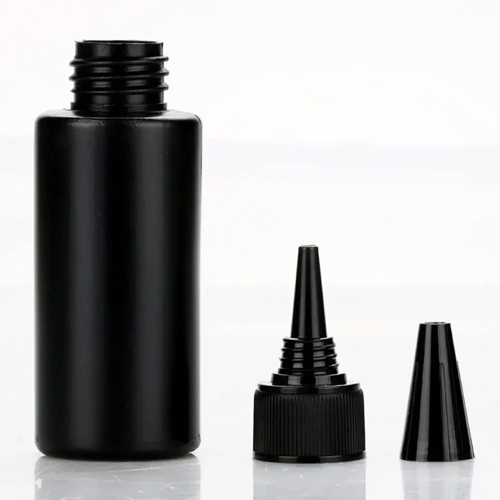 5pcs Empty Plastic Soft Bottle Black HDPE Cylinder With Twist Pointed Top Black Round Top Caps， Lightproof Glue Bottles