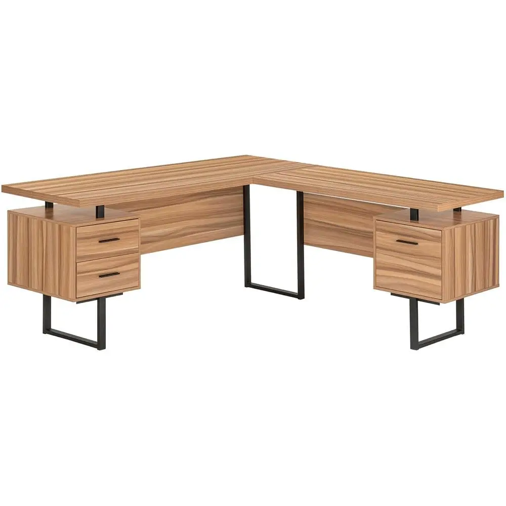 

L-Shaped 70 Computer Desk with Storage for Home Office, Suitable for Work and Laptop Use in Brown and Black Laminate with Metal