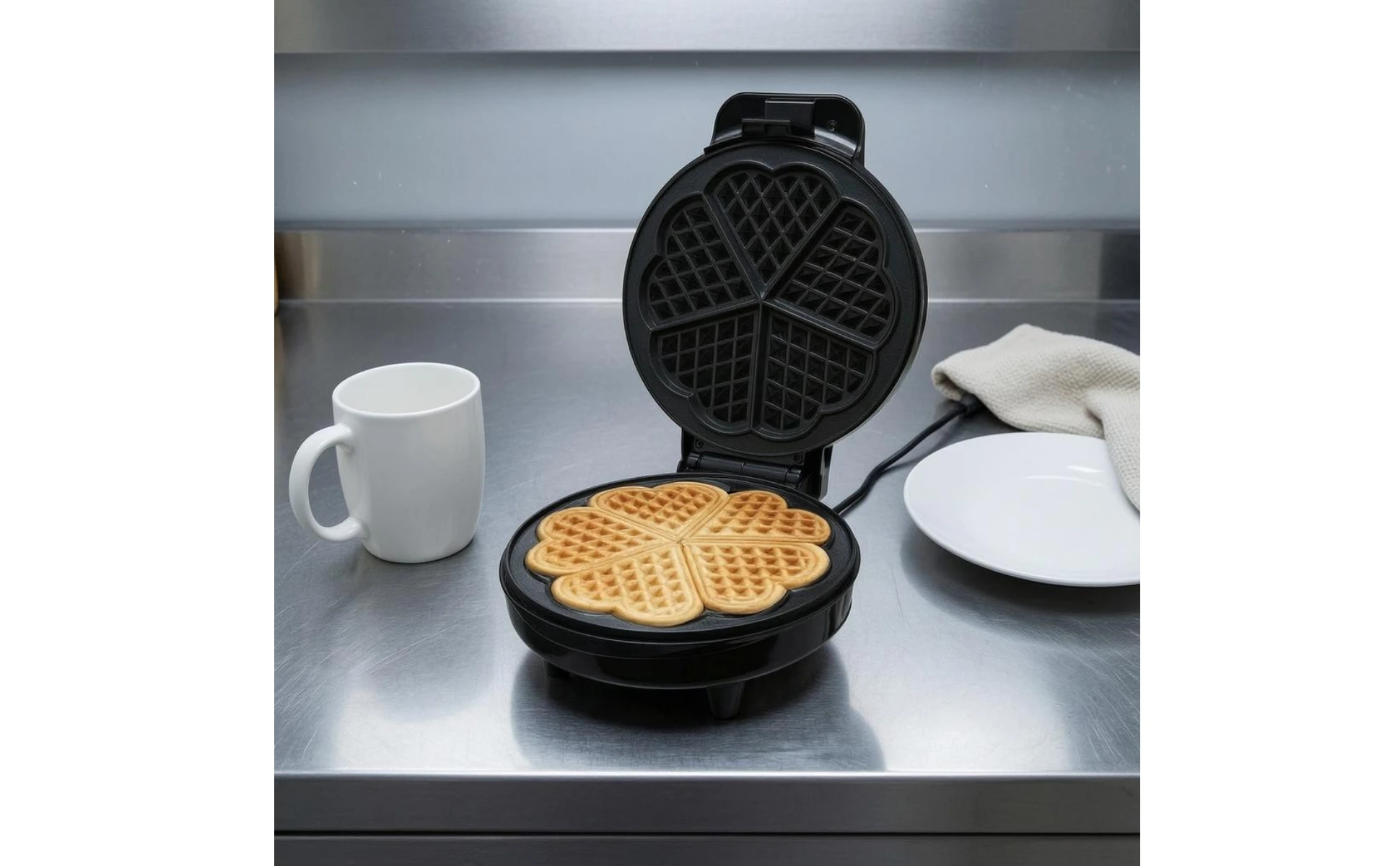 Clamshell Waffle Maker Non-Stick Electric Waffle Maker Small Appliance Indicator Lights Black