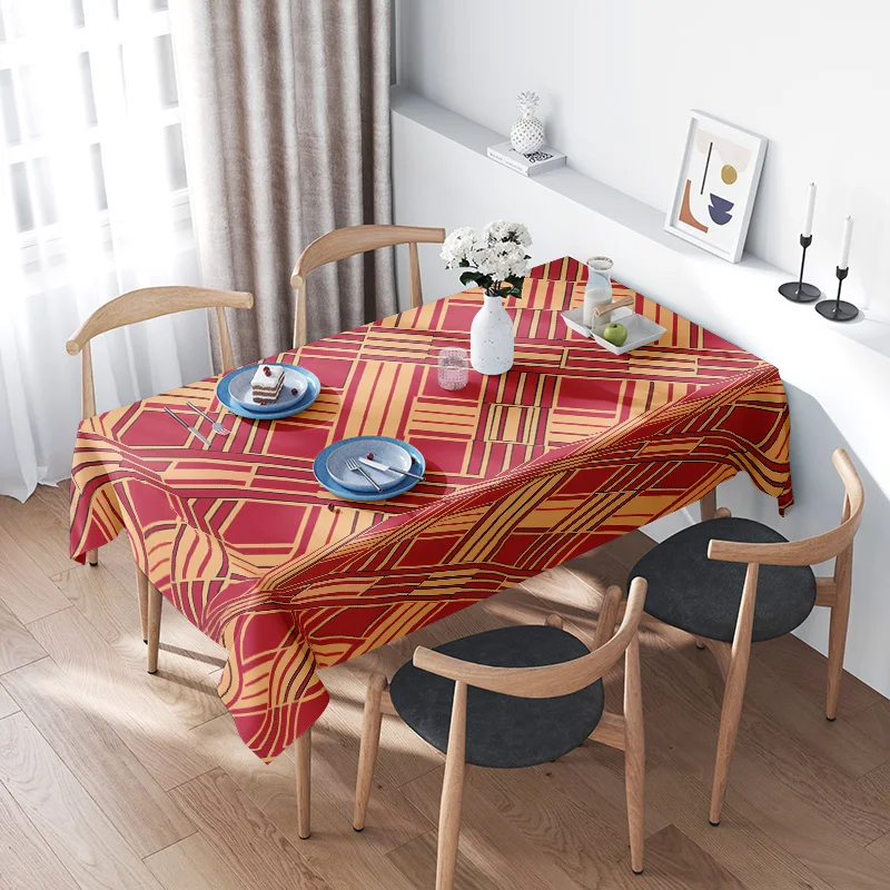 

Vintage Striped Tablecloth Geometric Pattern Dinner Table Cover for Home Decoration in Red Yellow Size 54x108