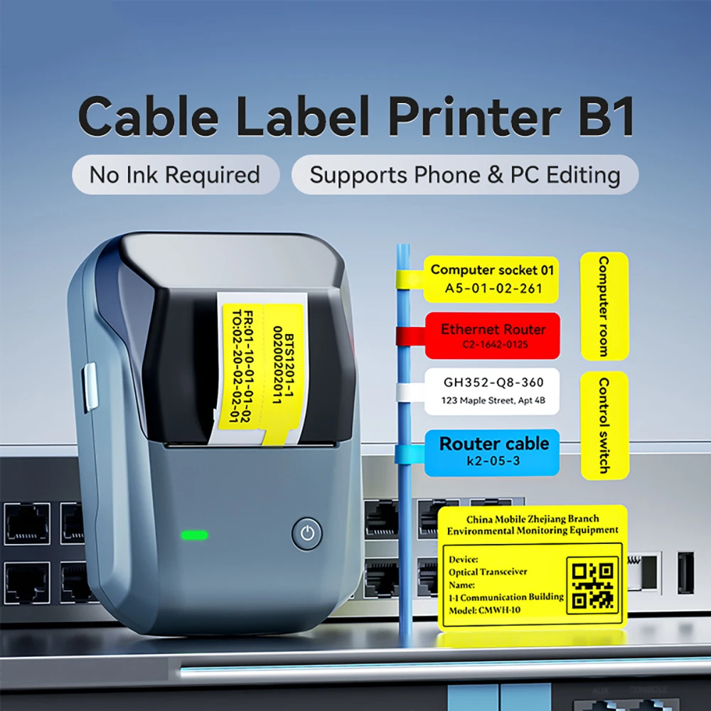 Niimbot B1 Mini Thermal Printer Bluetooth Pocket Label Maker Self-adhesive Sticker Cable Machine Organizer Tag Management