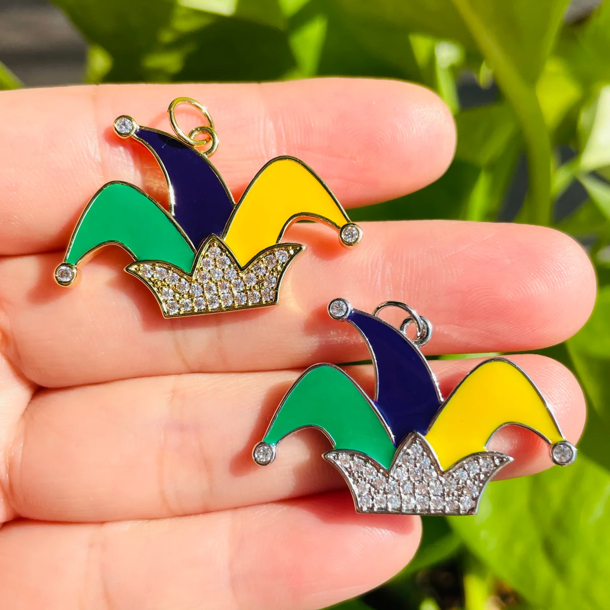 5pcs Enamel Bing Zirconia Pave Mardi Gras Joker Hat Charms Louisiana Pendants for Women Bracelet Necklace Making Jewelry Finding