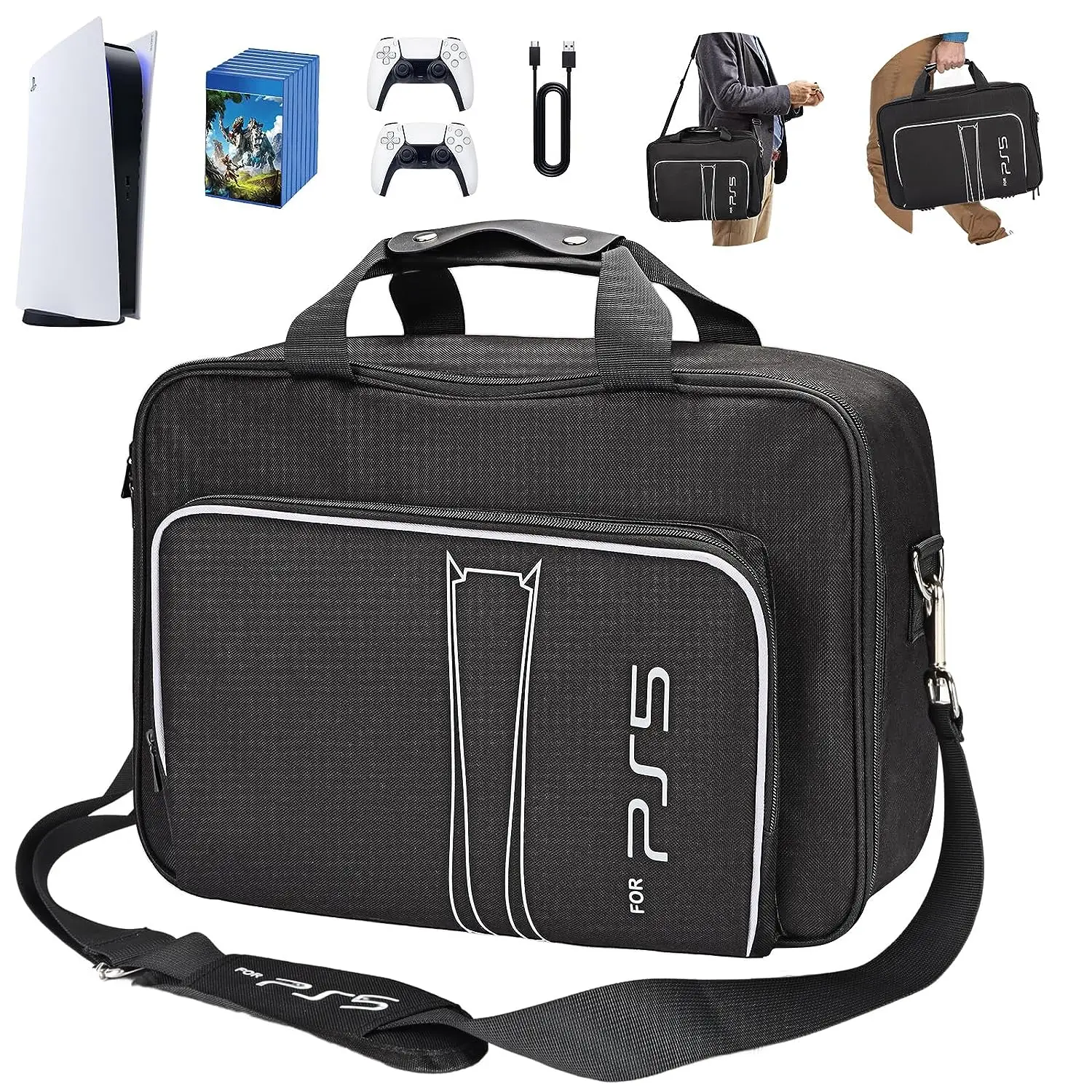 Carry Case for PS5 Console Waterproof Shockproof Protective Shoulder Travel Bag For Playstation5 Controller Game Accessories