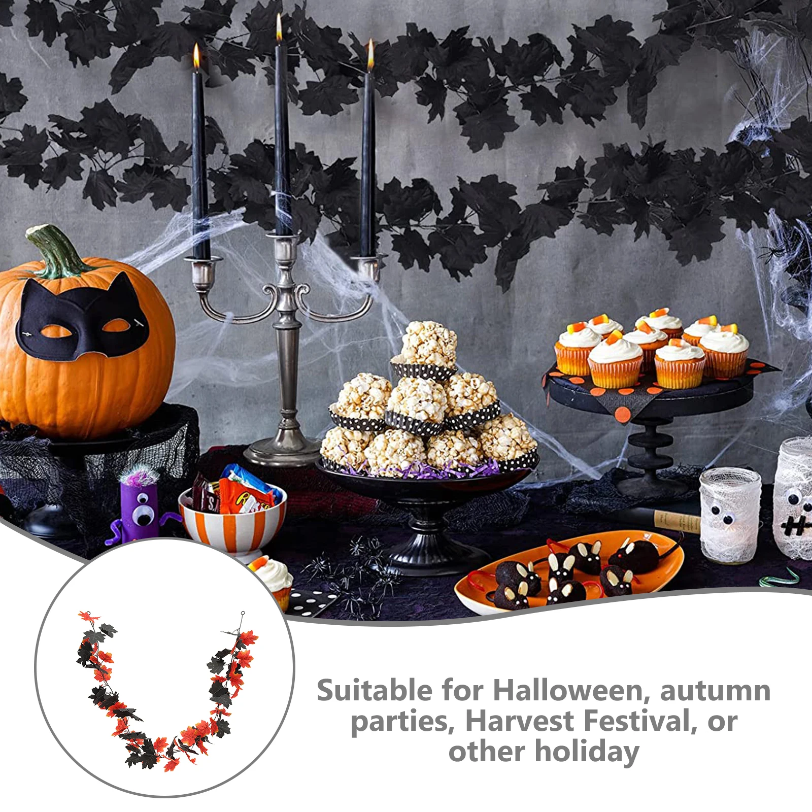 

1 set 1 Set Fake Maple Leaves Hanging Garland Halloween Decor Rattan Pendant Home Wall Vine Ornament Autumn Party Supplies Faux
