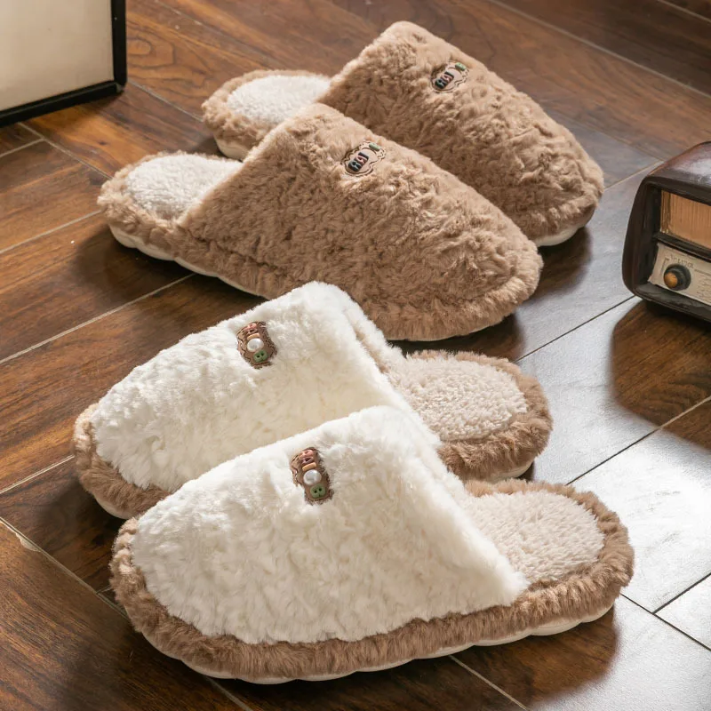 Women's Cotton Slippers for Autumn and Winter Indoor Homewear Non-Slip Soft Soles Warm Plush Lining Couples' Cotton Slippers