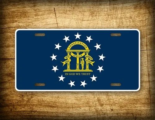 Georgia State Seal Flag License Plate Antique GA Americana Flag Auto Tag
