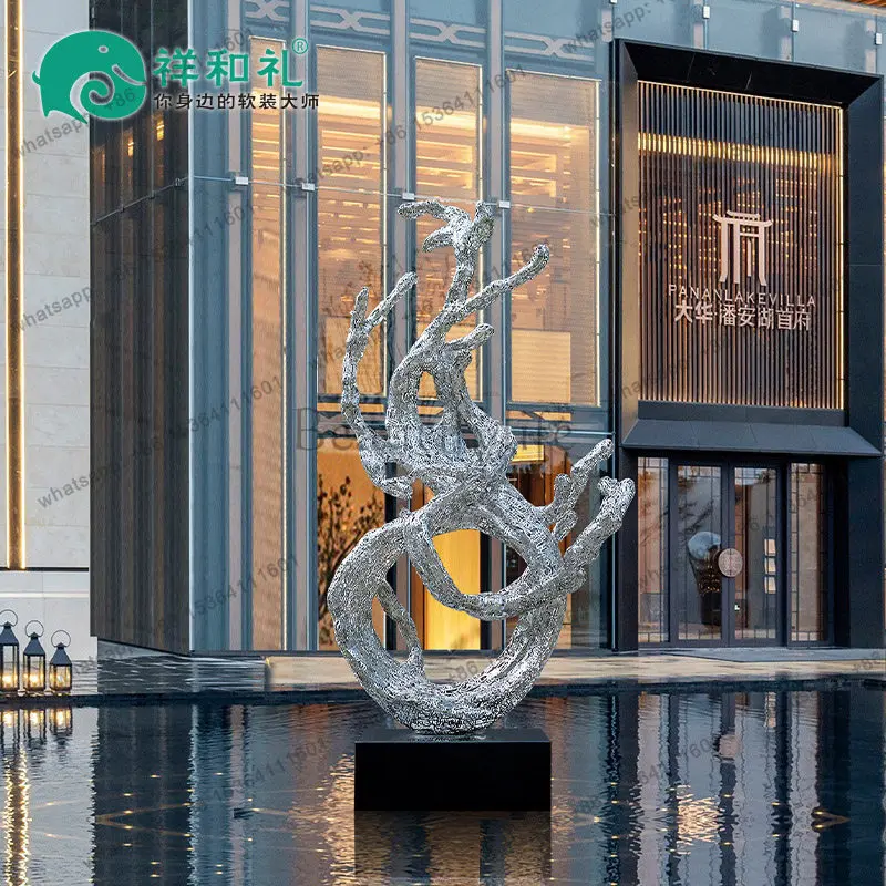 Outdoor large-scale floor-to-ceiling ornaments Art installations Flowing water generates wealth Hollow luminous sculptures
