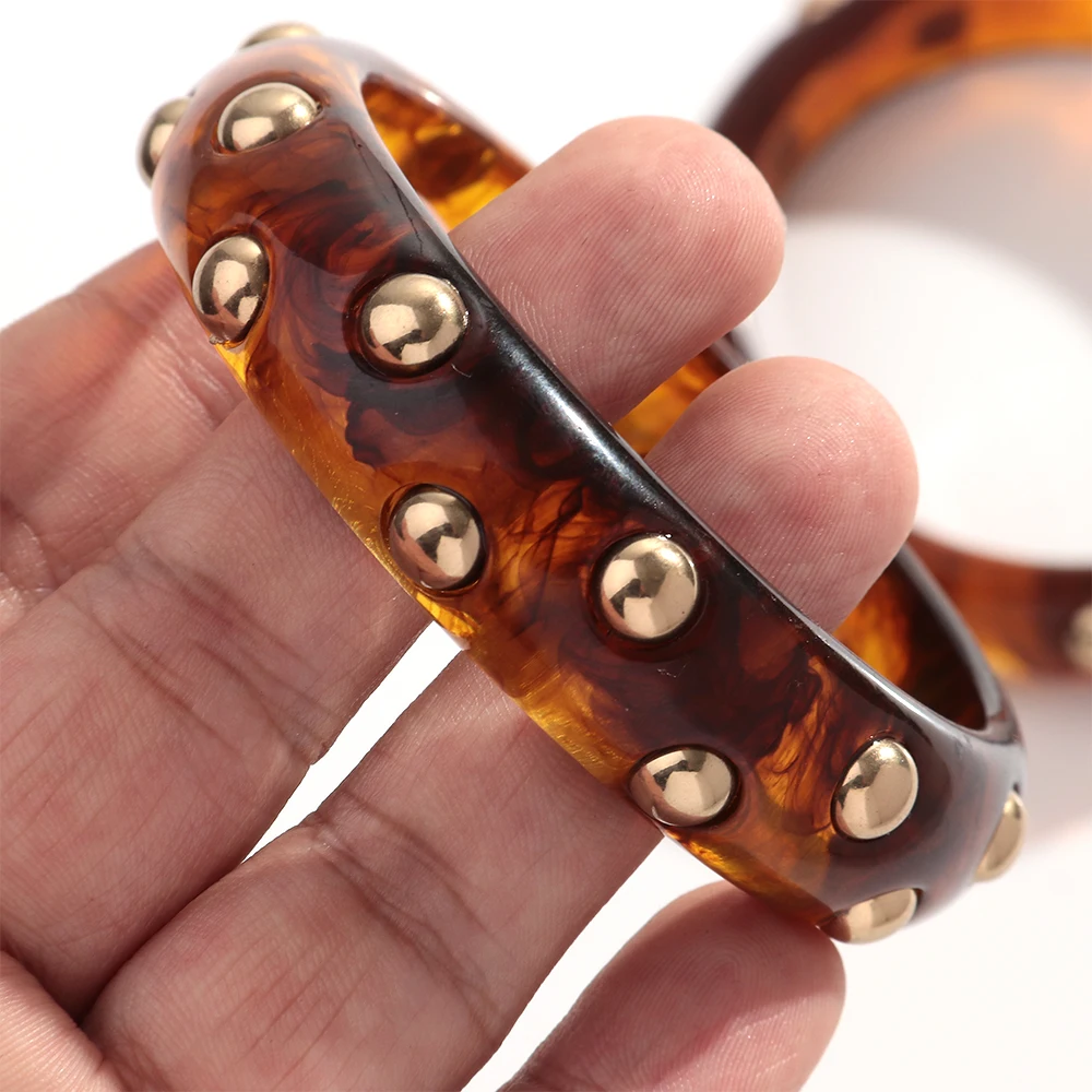 Vintage Bernstein Harz Geometrische Chunky Armreif Armbänder für Frauen Acryl Stapelbare Breite Armreifen Herbst Winter Schmuck – Detail 8