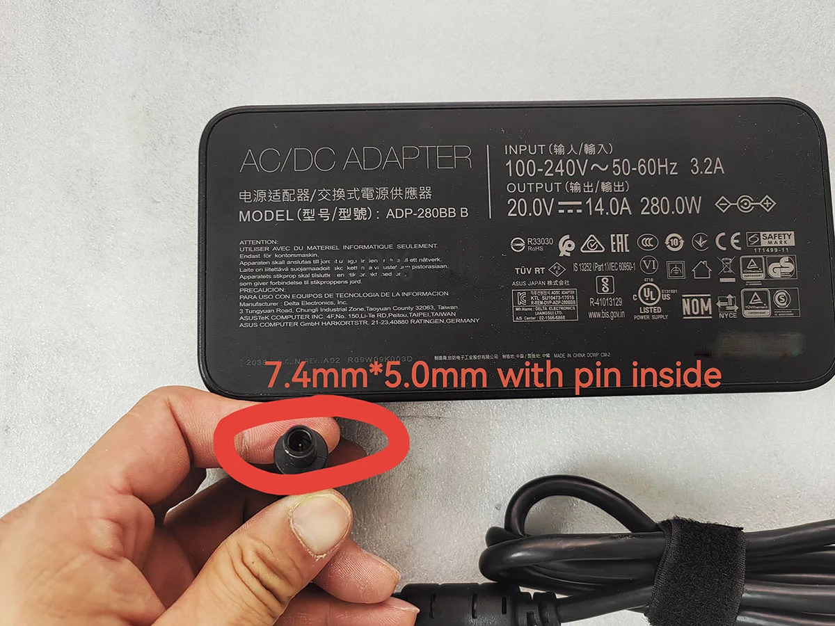 

OEM 20 В, 14 А, 7,4 мм-контактный адаптер переменного тока 280 Вт ADP-280BB B 171499-11 KTL SU10473-17018 для ASUS ROG Swift PG32UQX 32-дюймовый светодиодный игровой монитор