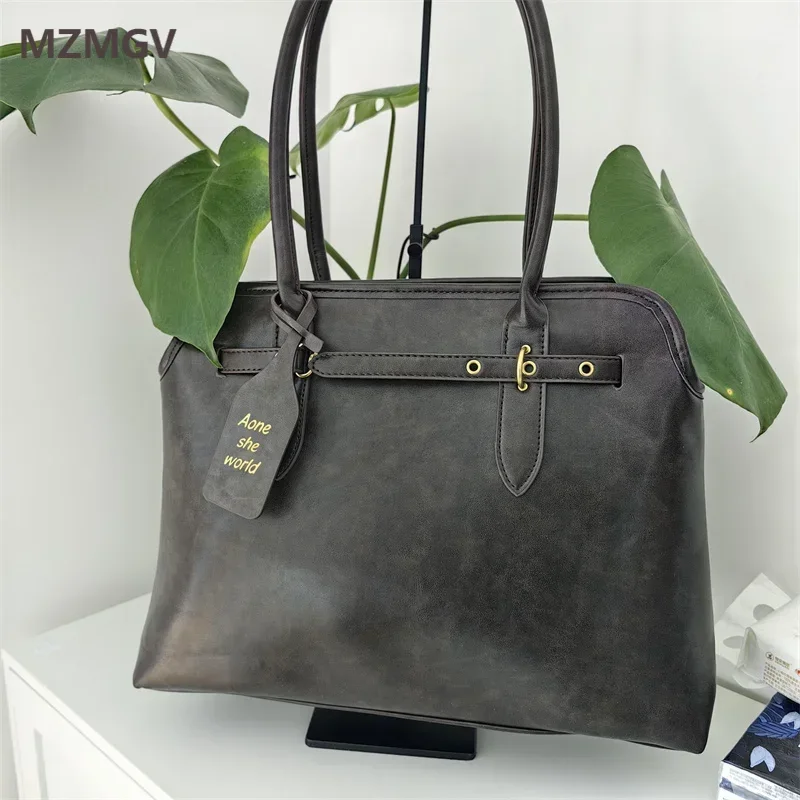 

Autumn Vintage Design Women's Soft PU Leather Shoulder Bag Large Capacity Simple OL Daily Work Commuter Handbag Bolsa Feminina