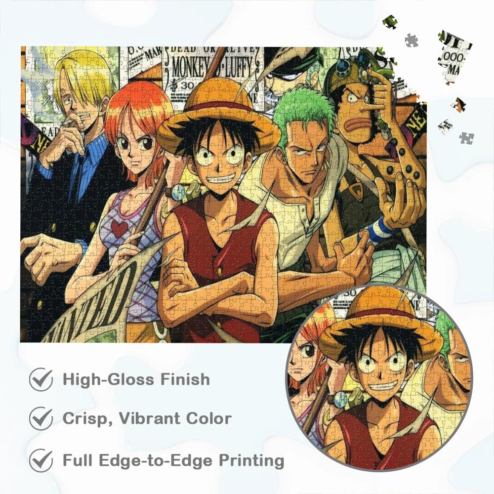 인기 애니메이션 원피스 대형 성인용 직소 퍼즐 밀짚모자 해적단 재미있는 가족 게임 성인용 몽키 D. 루피 로로노아 조로 퍼즐
