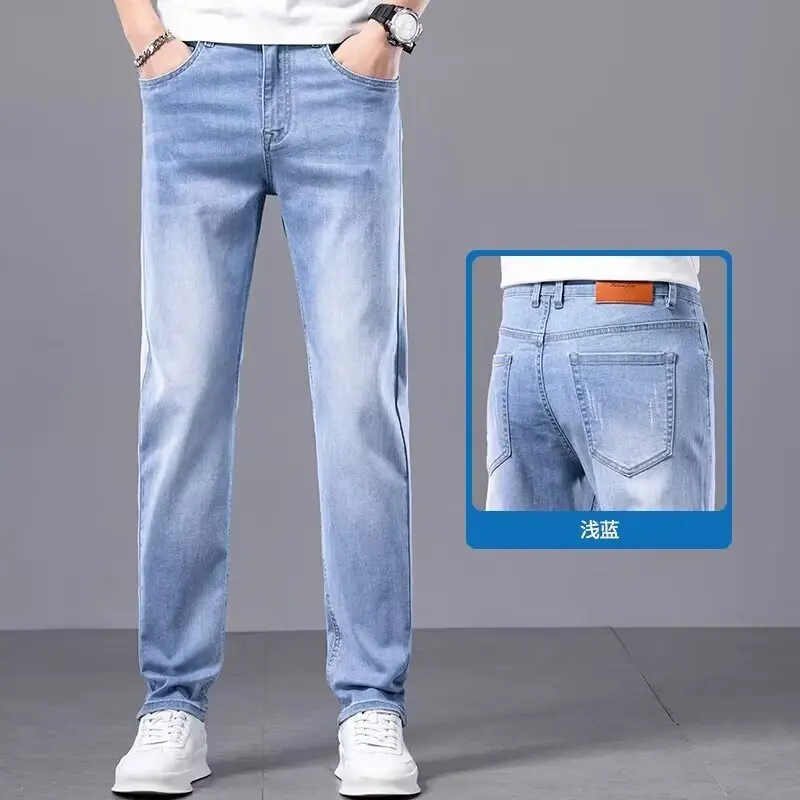 Spodnie męskie slim fit z denimu na rok 2025, wysokiej jakości, modne, casualowe, ze ściągaczami na nogawkach, spodnie do kostki, niebieskie, czarne, inne kolory do wyboru.