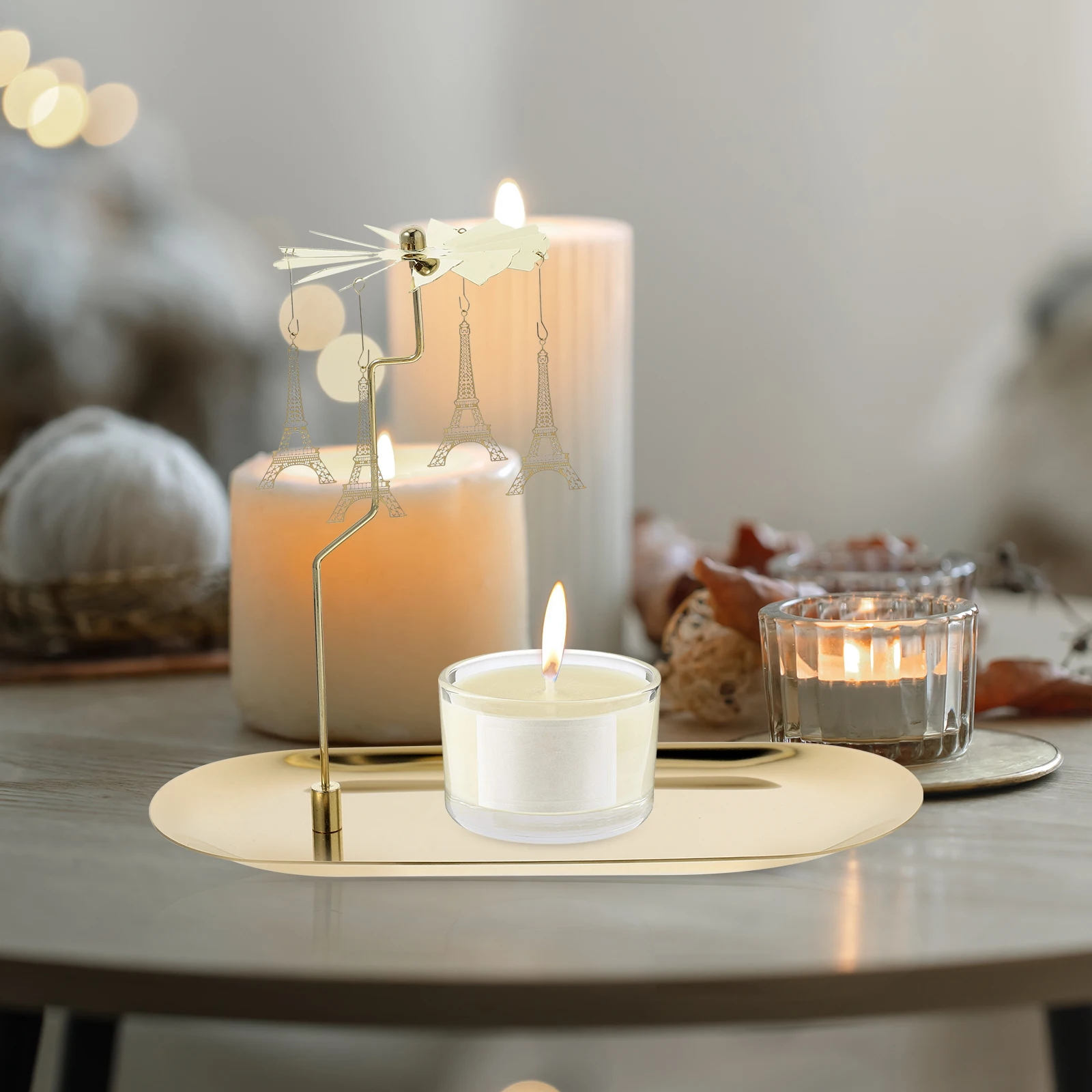 

Elegant Rotating Holder With Iron Tray Stand Coffee Table Living Room Centerpiece Decorative Home Kitchen Dining Xmas