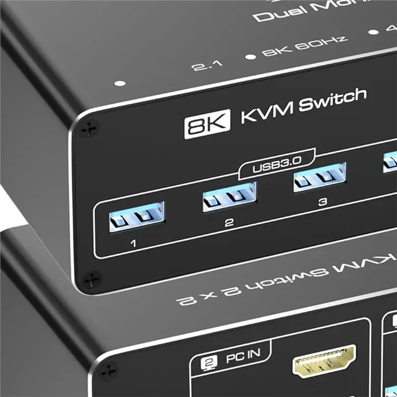 X64A--Compatible KVM Switch 2 Monitors 2 Computers, USB 3.0 For 2 Pcs To 2 Screen Sharing Extended Display Support Mode