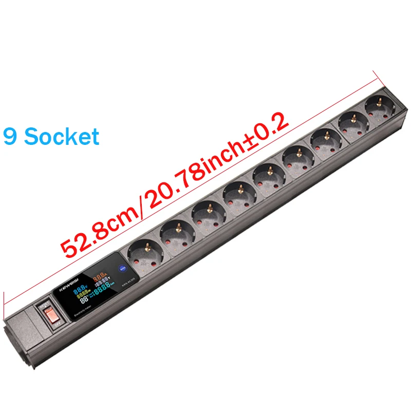 EU Power Strip Met Schakelaar Digitale Ampermeter Power Energy Voltmeter Ampèremeter 2/3/4/5/6/7/8/9/10 Europese Socket C14 interface