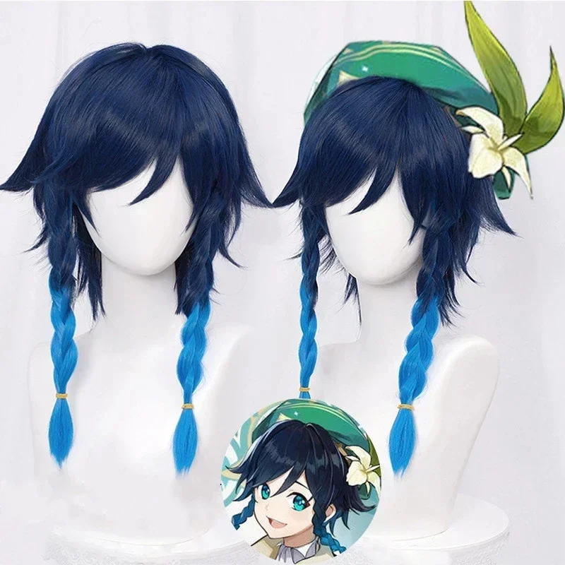 

Хэллоуин Jeu Genshin Impact Venti Косплей Perruque Аниме Perruques Tresse Poliester à la chaleur cheveux synthétiques