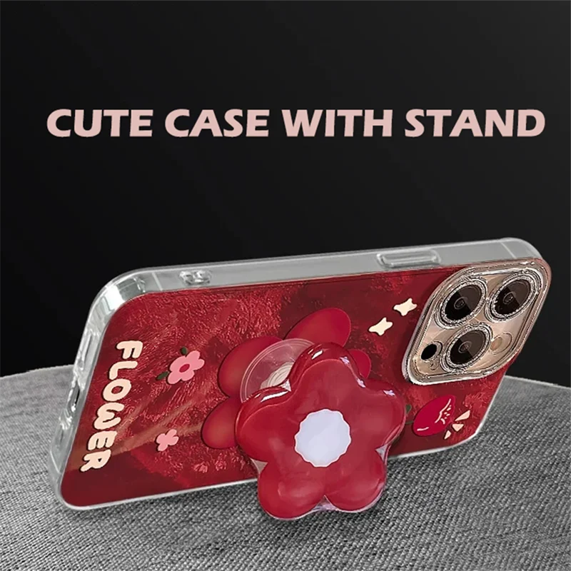 

Red Flower Case for iPhone 17 16 pro 15 14 13 12 11 Pro Max X XS MAX Cases with Stand & Hinge Cute Tulip Soft Cover