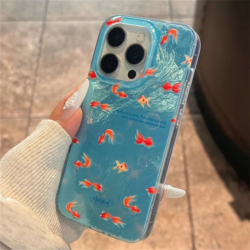 Korean Blue Ocean Red Carp Vortex Pattern Phone Case For iPhone 11 12 13 14 15 16 Pro Max XS XR X 7 8 Plus Silicone Soft Cover