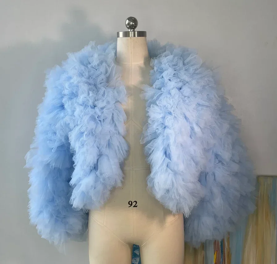 

Укороченная куртка больших размеров с рюшами, тюлевая куртка, свадебная накидка, болеро, свадебный аксессуар, индивидуальный размер