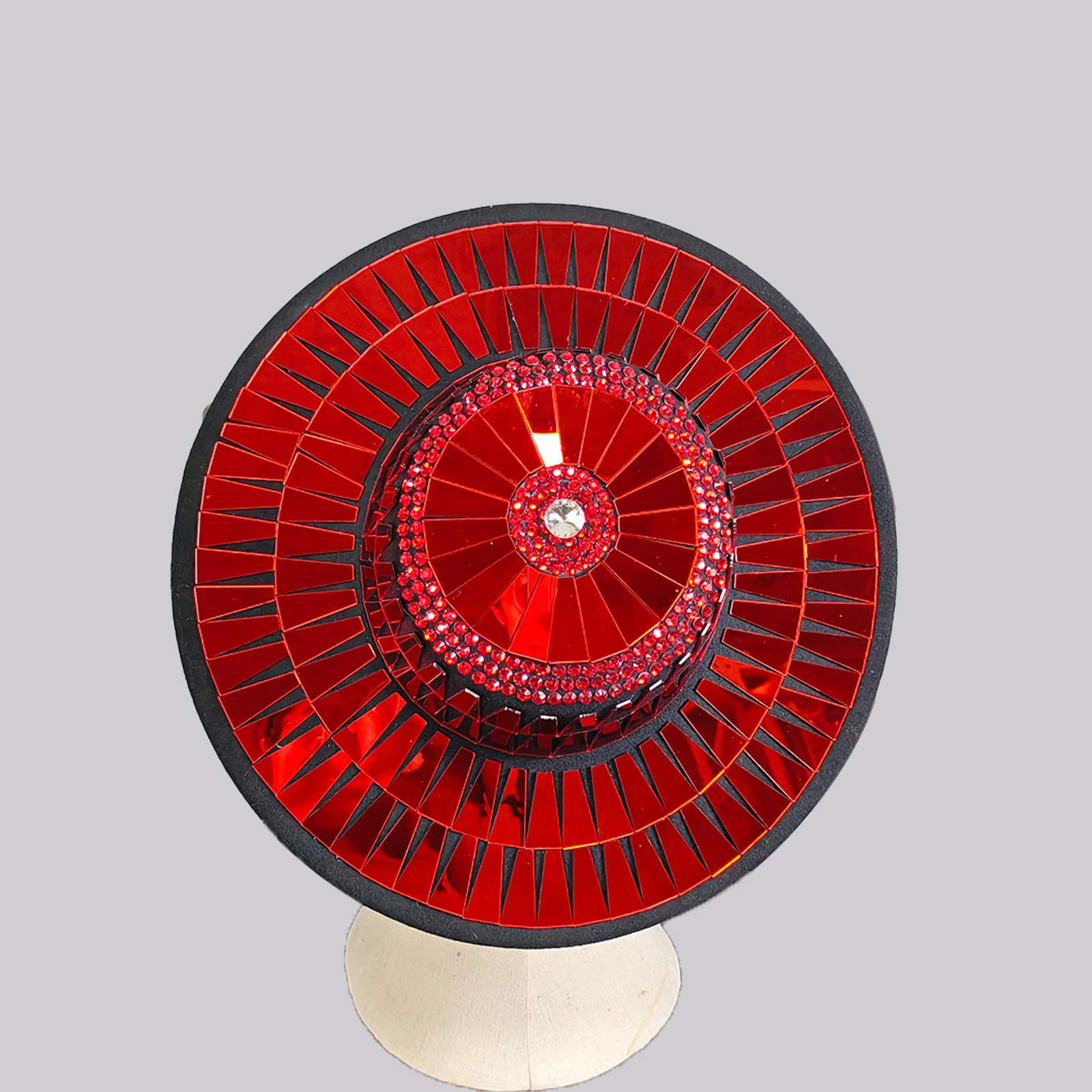 Glitter Red Rhinestones Mirror Hat Jazz Birthday Club Sombrero Festival Performance Singer Prom Stage Accessories Evening Party