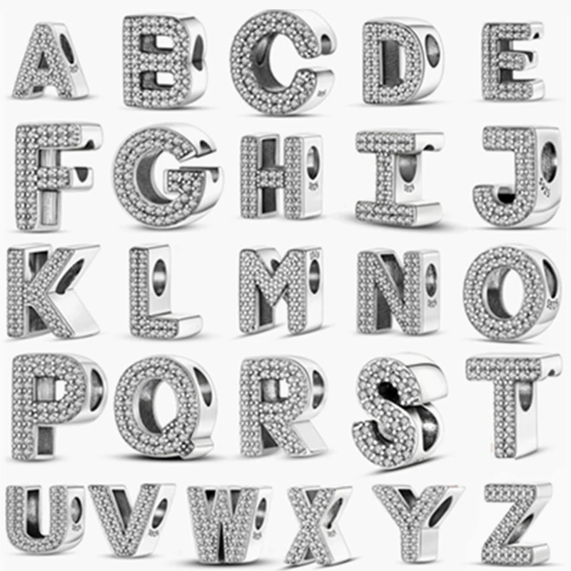 Charms Plata De Ley 925 Fit Pandora Original Bracelets 26 Letter English Alphabet Beads Pendant Firely DIY Jewelry Making