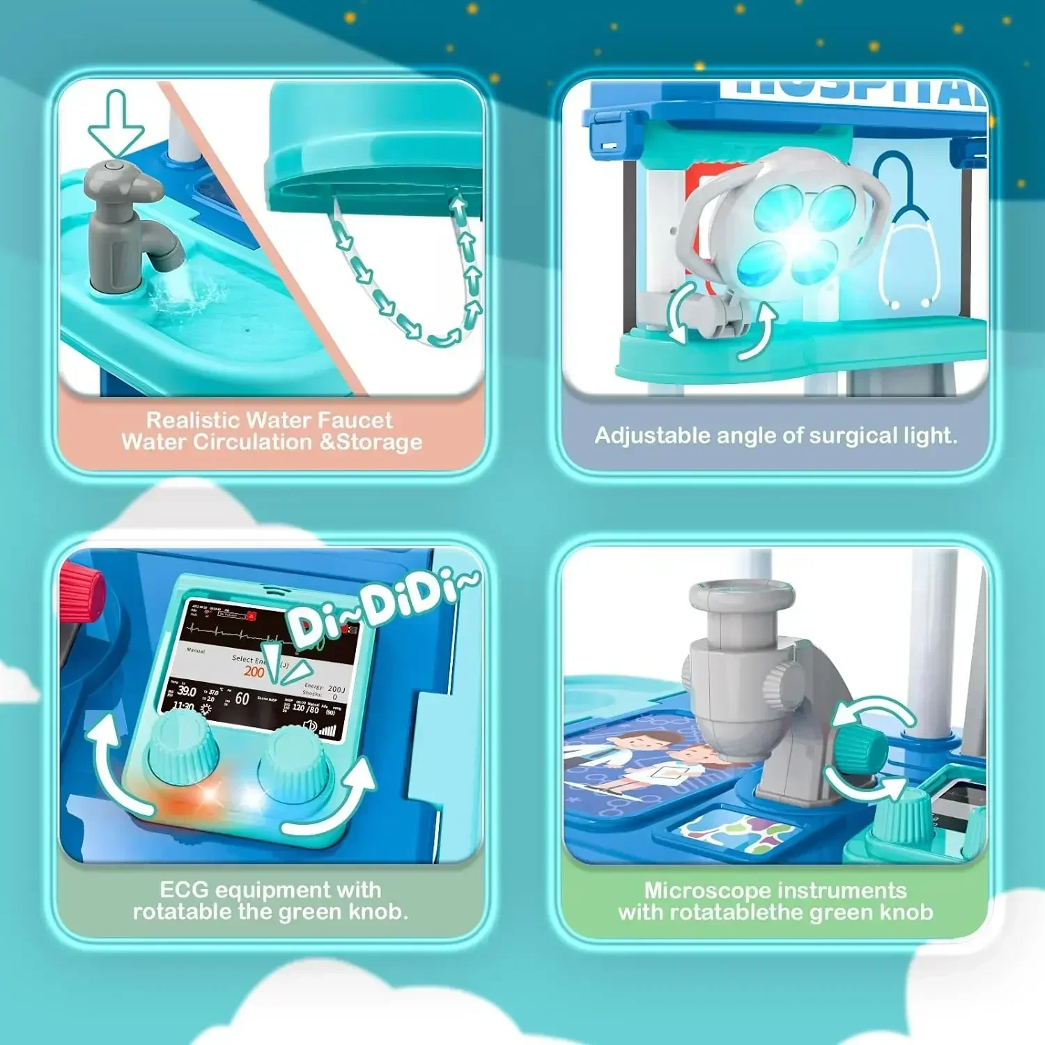 Kit de médecin 2 en 1 pour enfants, Station médicale de jeu de simulation avec stéthoscope, thermomètre, sons et lumières, jouets de médecin pour garçons et filles