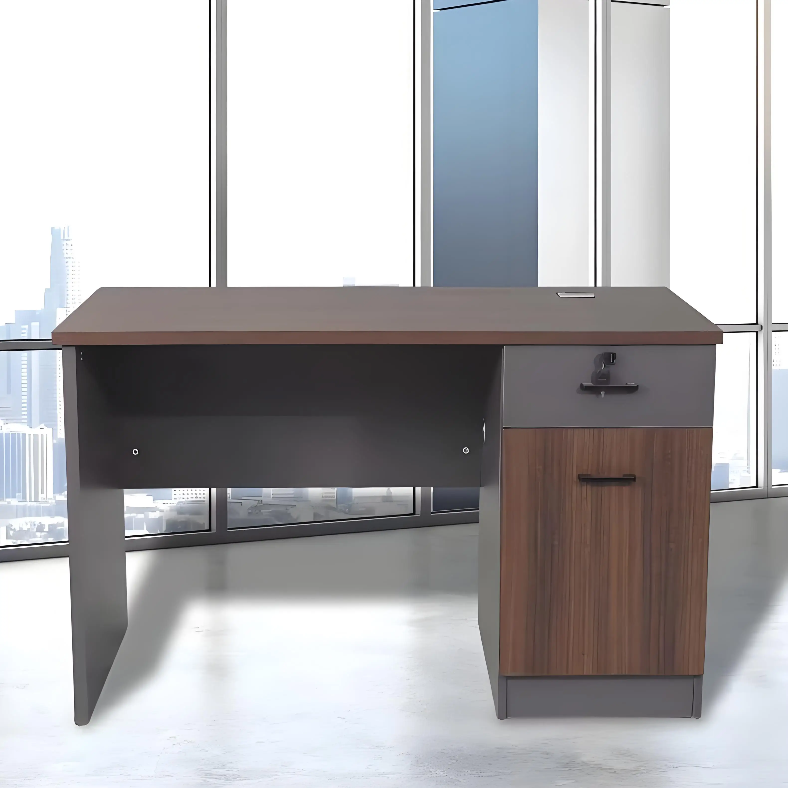 

Commercial Single Home Office Desks Walnut Wooden Office Computer Panel Work Executive Manager Desk with Three Drawers