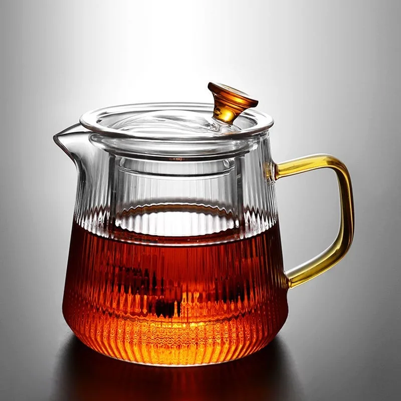 

Heat resistant high borosilicate glass teapot, transparent vertical stripe tea set, high aesthetic home tea set