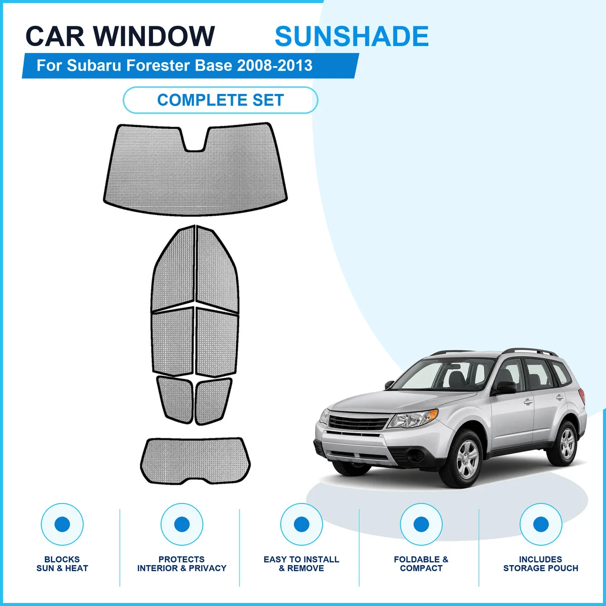 For Subaru Forester Base 2008-2013 Custom Full Set Window Sunshades Aluminum Foil Suction Cup Anti UV Privacy