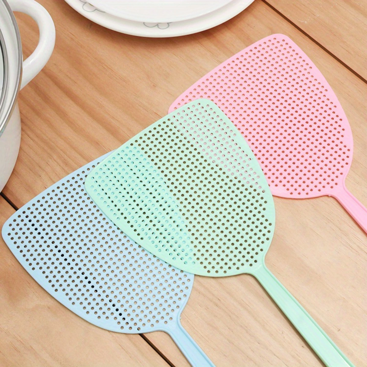 Durable Plastic Fly Swatter with Long Handle - Manual Mosquito Killer - Household Fly Swat Mesh Paddle - No Electricity Required