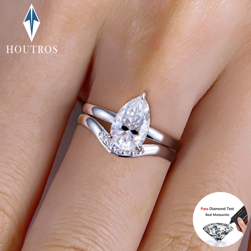 

3CT Pear Cut Moissanite Diamond Ring Set for Women S925 Silver 18k Gold Plated Waterdrop Shape Promise Ring Wedding Band Jewelry