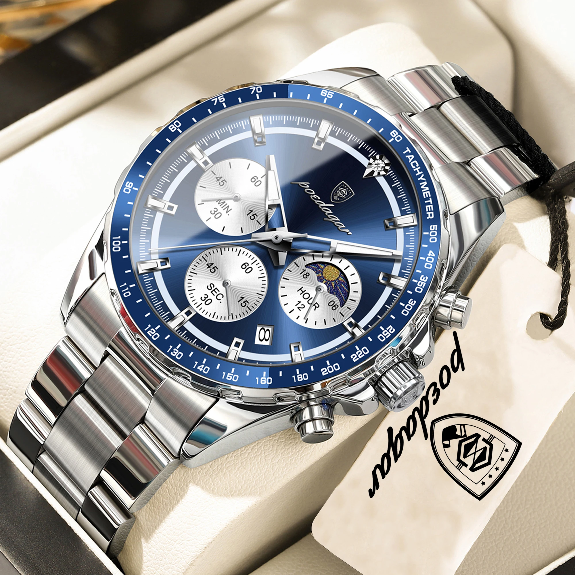 Men's Luminous Waterproof Chronograph Leather Wristwatch