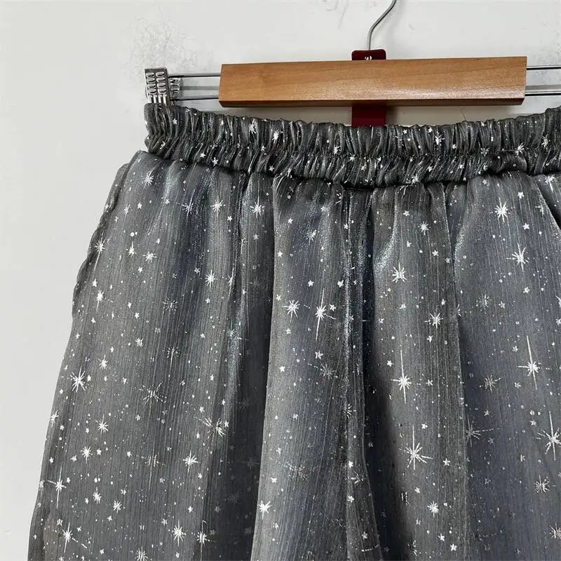 Star Print Sheer Organza Shorts Mens Elastic Waist Loose High Street Chic Daily Fashion Glitter Casual Bottom CS35