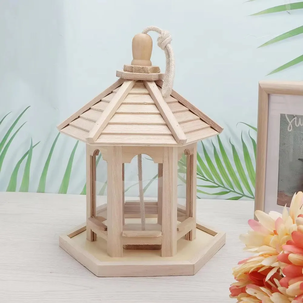 

Bird House Ornaments House Shape Bird Feeder House Hanging Wooden Pet Feeder Box Bird Food Dispenser Bird Supplies