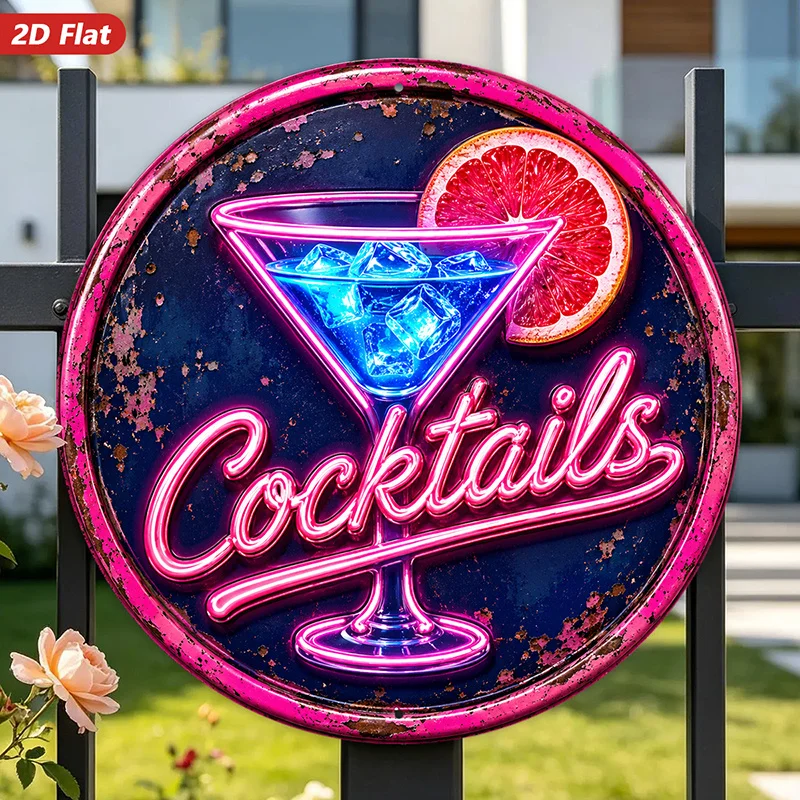 CIFBUY Retro Neon Cocktail Pink Blue Aluminum Wall Art Waterproof Wear Resistant Sign Home Bar Garage Patio Indoor Outdoor Decor