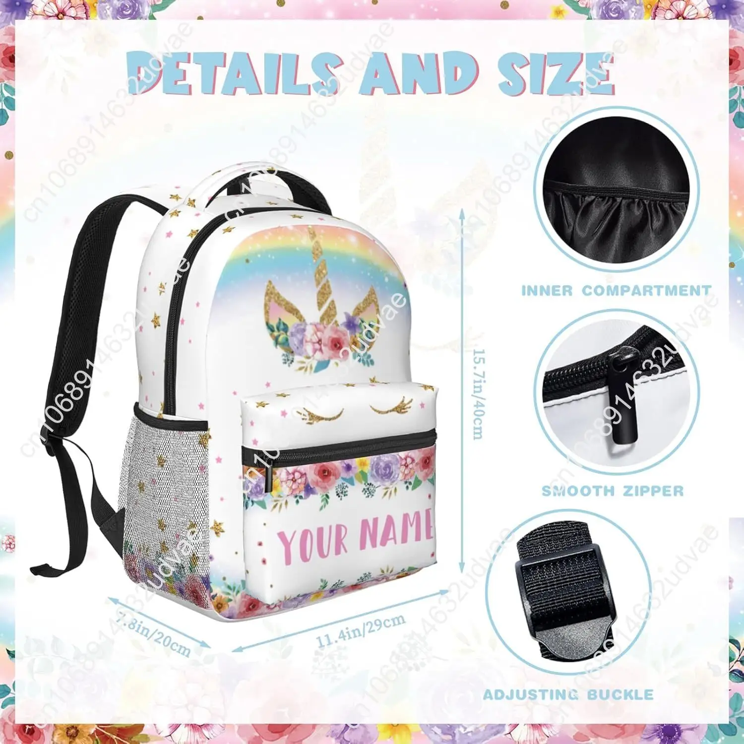 Personalized Backpack for Girls Boys, Custom Backpacks with Name for Kids, Customized Unicorn School Bookbag for Back to School