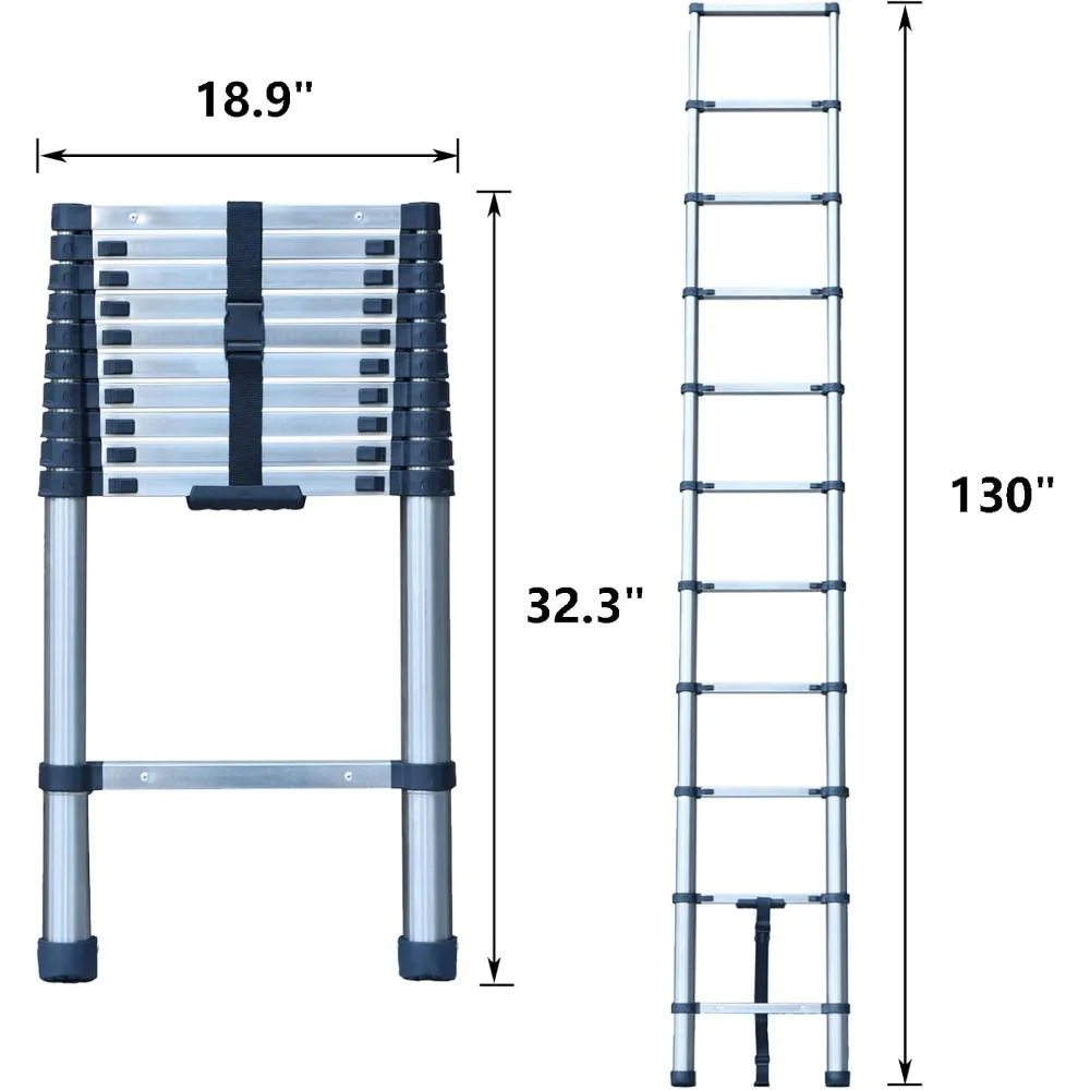 Stainless Steel Telescoping Ladder - 10 FT Step Ladder, Portable Folding Collapsible, Multi-Purpose for Home, Roofing, RV