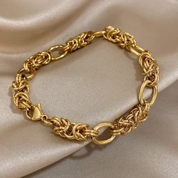 316L Stainless Steel Twisted Bracelets Bangles for Women Trendy Chunky Gold Plated Wrist Chain Bracelet Waterproof Jewelry