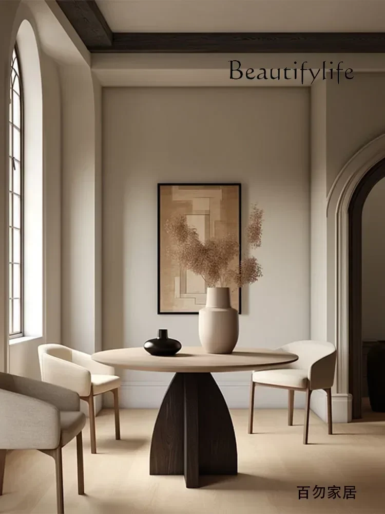 A Household Solid Wood Dining Table Japanese Style Simple Round Coffee Table French Style Chinese Style