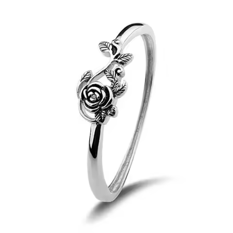 Vintage 925 Sterling Silver Unique Black Rose Ring Retro Silver Finger Ring Simple Sweet Gifts For Women Flower Ring