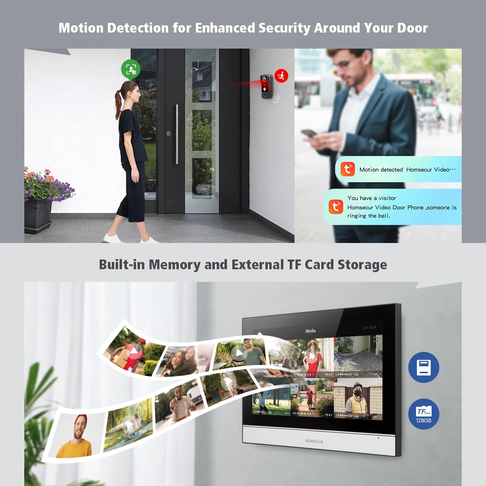 Tuyasmart APP 4 سلك 10 "فيديو باب الهاتف الداخلي HD IP65 كاميرا جرس الباب 13.56Mhz البطاقة الممغنطة فتح كشف الحركة تسجيل #4