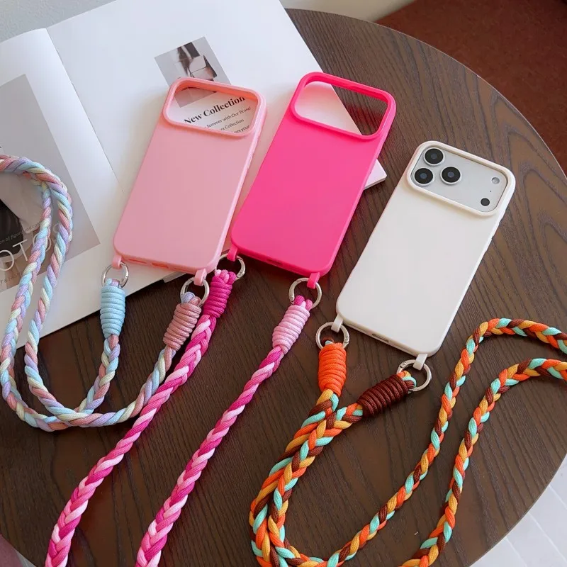 Étui à lanière de mode pour iPhone 17 Pro Max 14 12 11 13 15 16 Plus 17 Air antichoc bonbons bandoulière cou cordon tresse sangle couverture