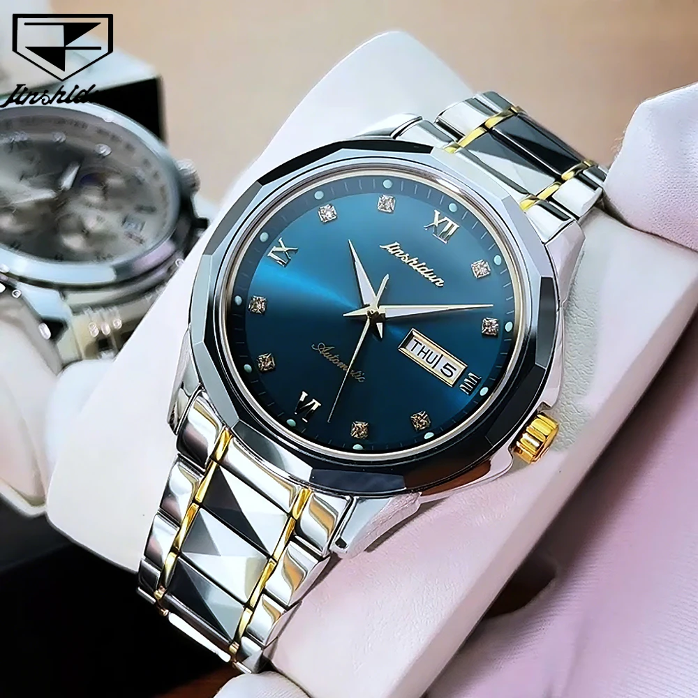 

JSDUN мужские часы ремешок из вольфрамовой стали с сапфировым стеклом роскошные деловые оригинальные автоматические механические наручные часы со светящейся датой