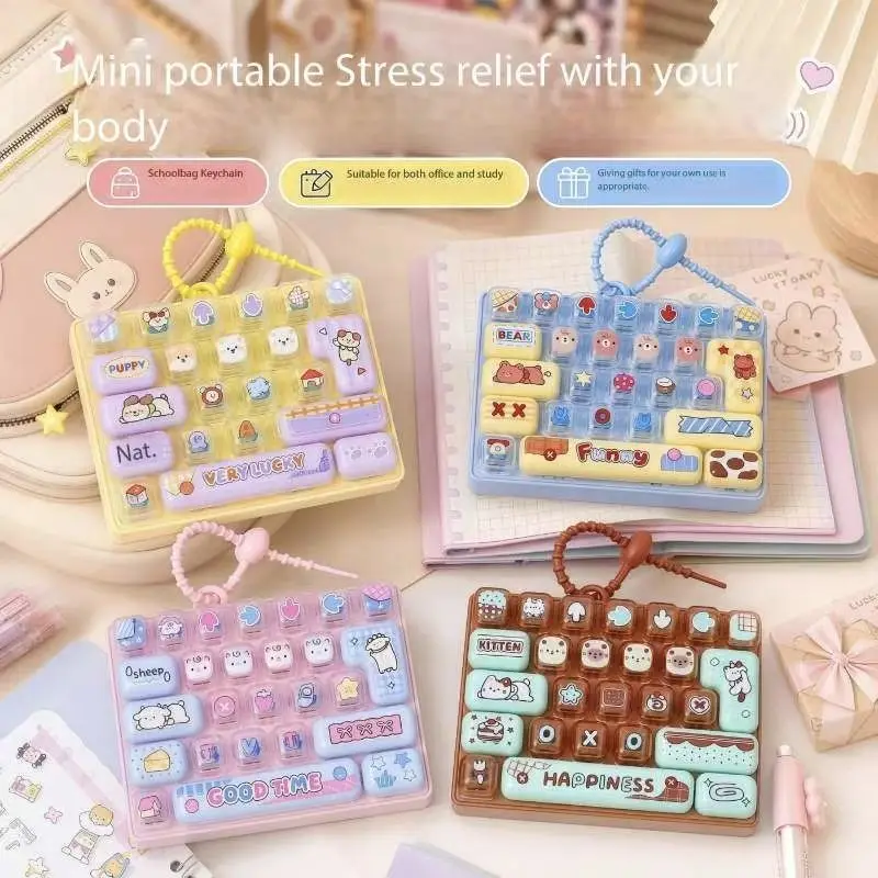 New Candy Color Keycap Keychain 26 Letters Cute Cartoon Keyboard Clicker Fidget Toy Bag Pendant Stress Relief Keyring Gift