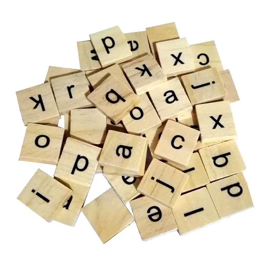 100 Wooden Puzzle Tiles Black Low Case Alphabet Letters Craft