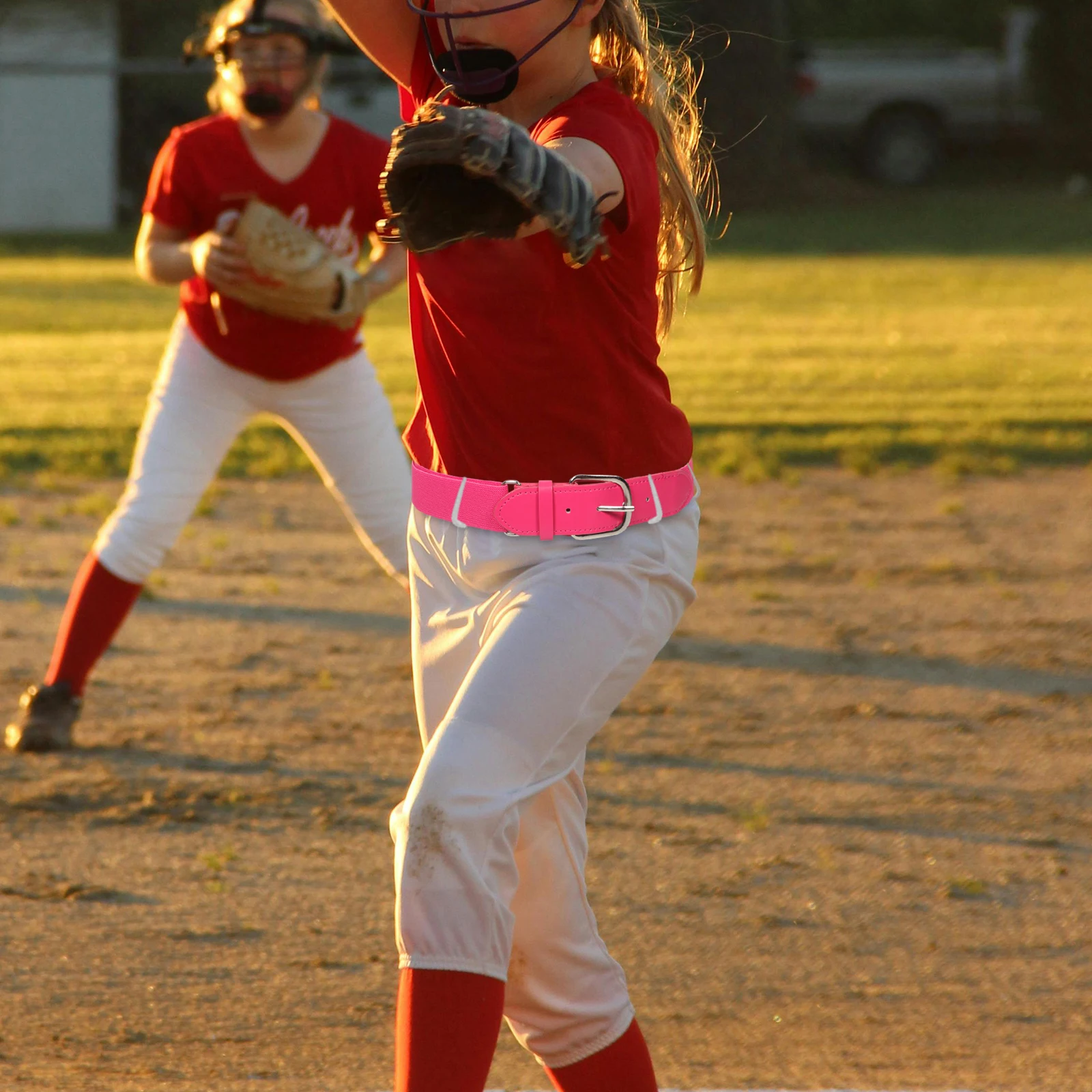 

Youth Adults Adjustable Elastic Baseball Softball Belt Pink PU Waist for Sports Teams Softball Belt