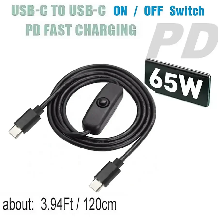 PD 65 W Typ-C zu Typ-C Netzschalter Kabel USB C zu Typ-C Ladekabel für Telefon Laptop mit Ein/Aus Schnellladekabel