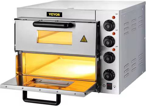 Commercial Pizza Oven Countertop Double Deck Layer 110V 1800W Stainless Steel Silver Precise Control Uniform Heating